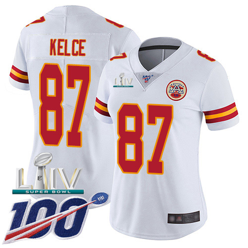 Kansas City Chiefs Nike #87 Travis Kelce White Super Bowl LIV 2020 Women Stitched NFL 100th Season Vapor Untouchable Limited Jersey->youth nfl jersey->Youth Jersey